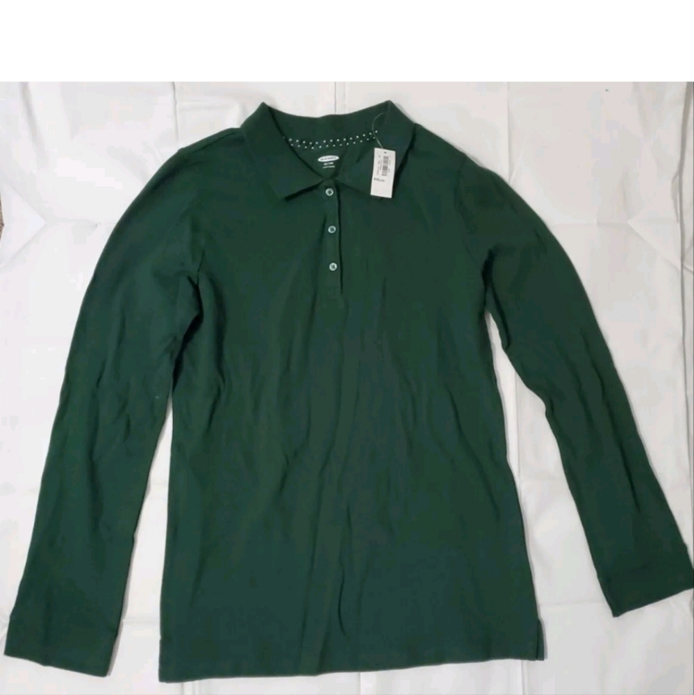 : * Old Navy girls youth long sleeve polo shirt XXL 16  green School Uniform